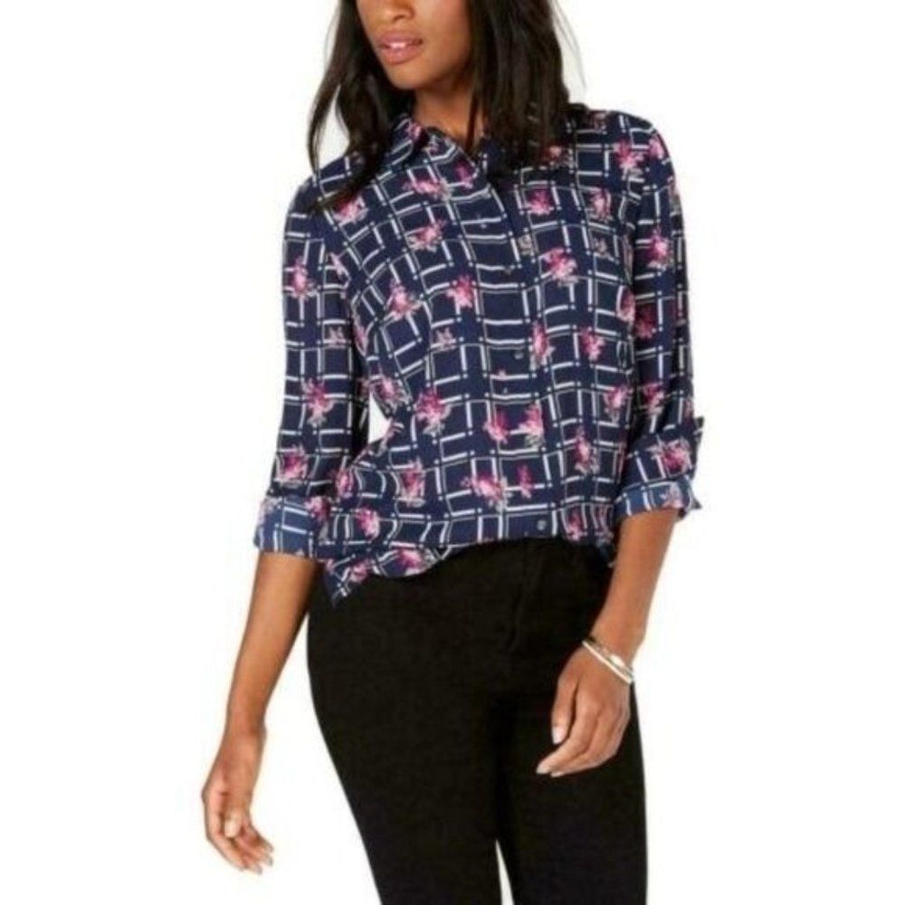 $69.50 Charter Club Women’s Printed Button-up shirt, Intrepid Blue Combo, XL